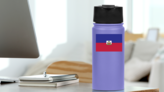 Haiti Country Flag Sticker on a Water Bottle (New) example