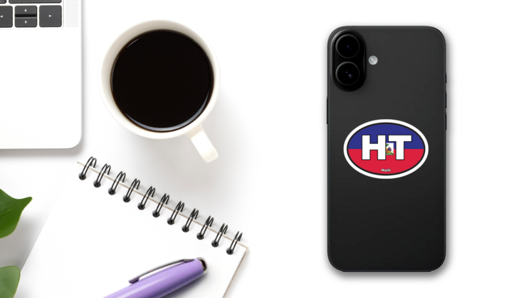 Haiti Ht Flag Oval Sticker on a Phone (New) example