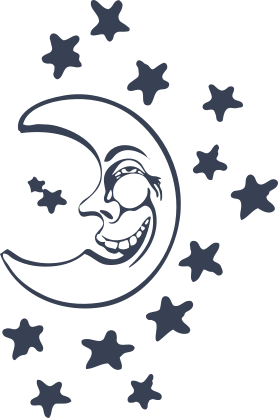 Half Moon Smiling Surrounded By Stars Sticker