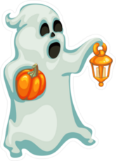 Halloween Cartoon Ghost With Lantern and Pumpkin Sticker