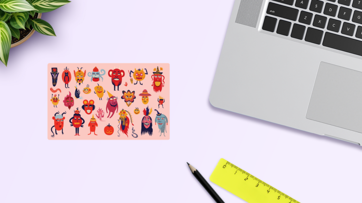 Halloween Character Sticker Sheet on a Desk (New) example
