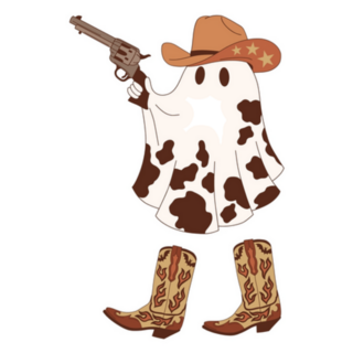 Halloween Cute Cowboy Ghost With Gun & Boots Sticker