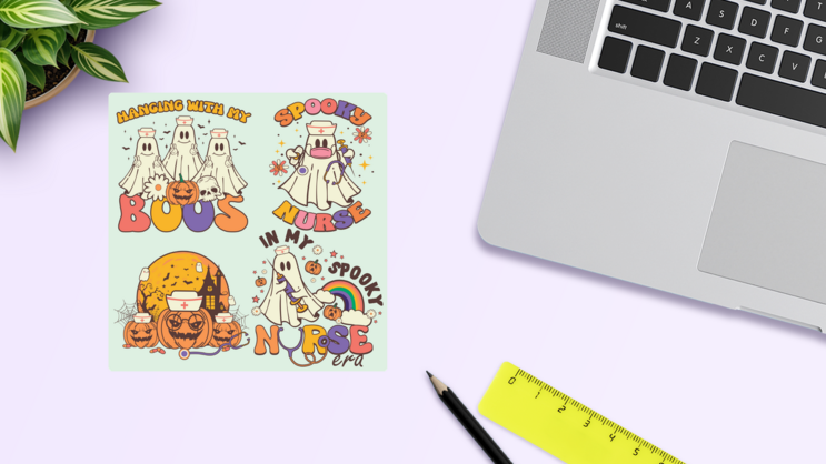 Halloween Nurse Sticker Sheet on a Desk (New) example