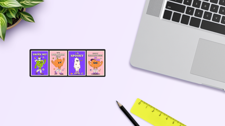 Halloween Poster Sticker Sheet on a Desk (New) example