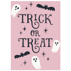 Halloween Trick Or Treat Illustration On Pink Sticker