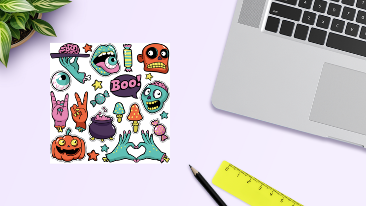 Halloween Zombie Sticker Sheet on a Desk (New) example