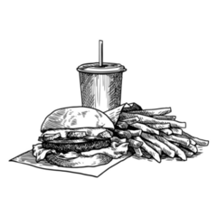Hamburger Fries With Cola Soda Sketch Sticker