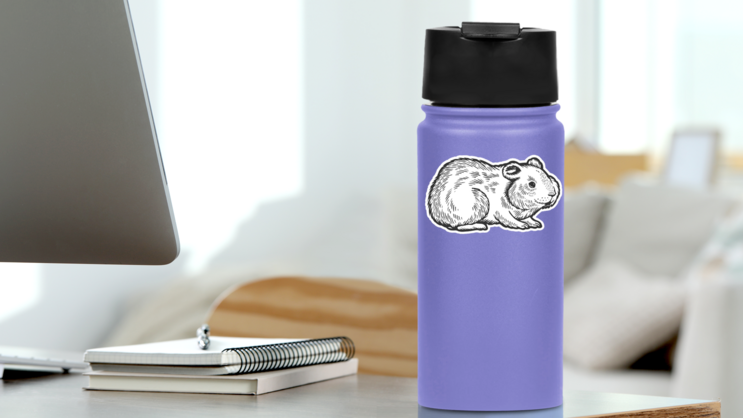 Hamster Rodent Pet Animal Sketch Sticker on a Water Bottle (New) example