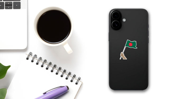 Hand Bangladesh Flag Sticker on a Phone (New) example