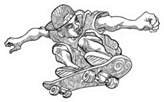 Hand Draw Of Boy On Skateboard Sticker