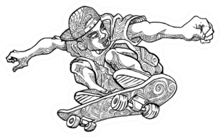 Hand Draw Of Boy On Skateboard Sticker