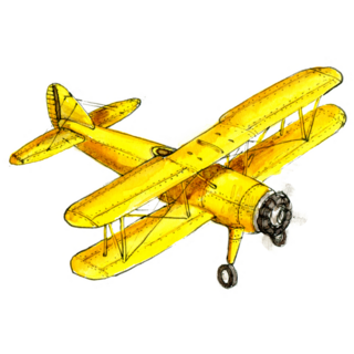 Hand Drawing Retro Aircraft Illustration Yellow Sticker