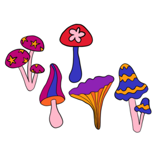 Hand Drawn 60s Hippie Groovy Mushrooms Sticker