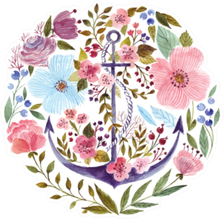 Hand Drawn Adorable Anchor With Flowers Sticker