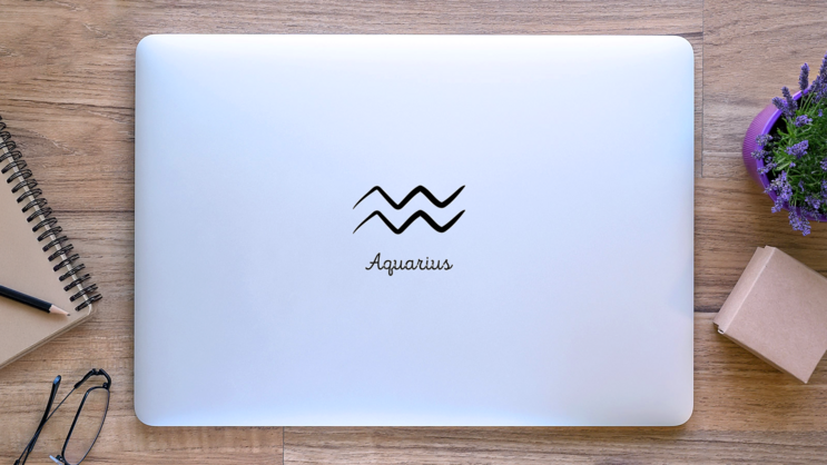Hand Drawn Aquarius Zodiac Simple Sticker  on a Laptop (New) example