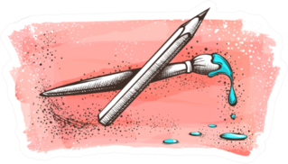 Hand Drawn Artist Pink Brush And Blue Paint Sticker