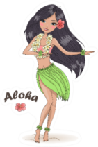 Hand Drawn Beautiful Cute Hula Girl Dark Hair Aloha Sticker