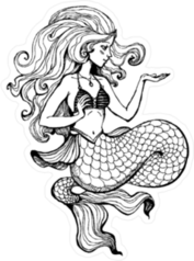 Hand Drawn Beauty Mermaid With Long Hair Sticker