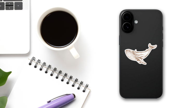 Hand Drawn Blue Whale Illustration Sticker on a Phone (New) example