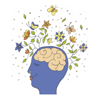 Hand Drawn Brain With Butterflies And Flowers Sticker