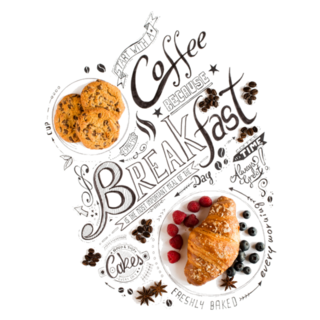 Hand Drawn Breakfast Lettering Typography Coffee Sticker