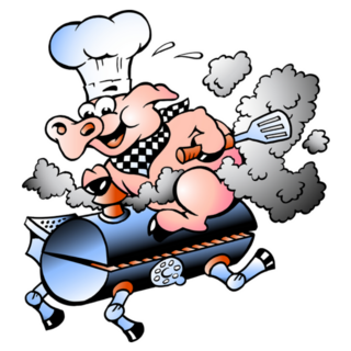 Hand-drawn Chef Pig Riding A Bbq Barrel Sticker