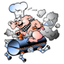 Hand-drawn Chef Pig Riding A Bbq Barrel Sticker
