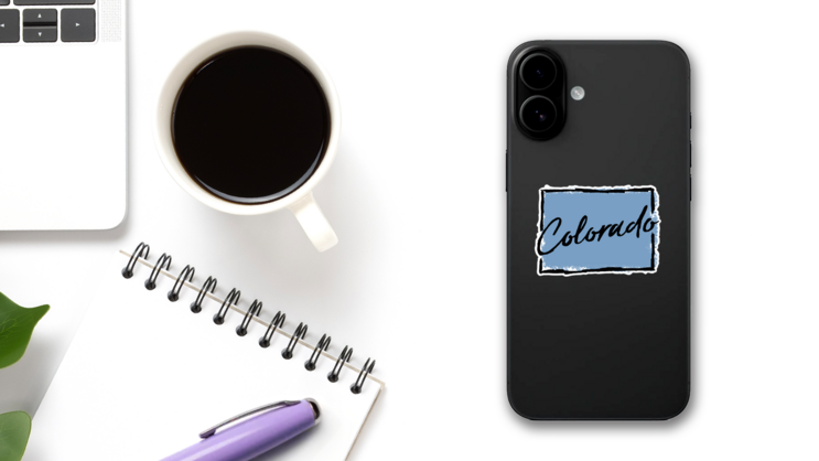 Hand Drawn Colorado State Sticker on a Phone (New) example