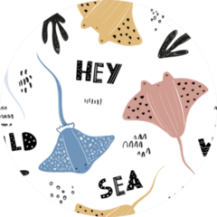 Hand-drawn Colored Childish Seamless Stingray Sticker