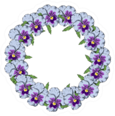 Hand Drawn Colorful Pansy Flowers Circular Wreath Sticker
