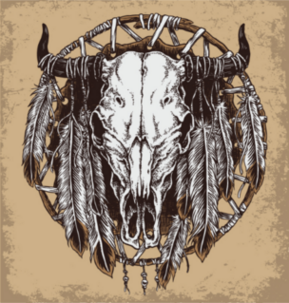 Hand Drawn Cow Skull And Feathers Illustration Sticker