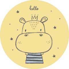 Hand Drawn Cute Hippo Illustration With Crown Sticker