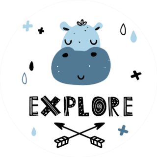 Hand-drawn Cute Illustration Of A Hippopotamus Explore Sticker