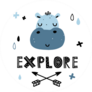 Hand-drawn Cute Illustration Of A Hippopotamus Explore Sticker