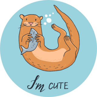 Hand-drawn Cute Otter With Fish I Am Cute Sticker