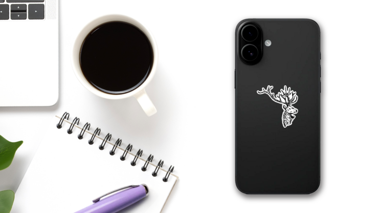 Hand Drawn Deer Sketch Sticker on a Phone (New) example