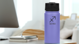 Hand Drawn Doodle Sagittarius Lettering Sticker on a Water Bottle (New) example