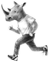 Hand Drawn Dressed Up Rhino Running Sticker