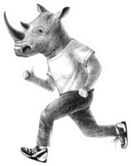 Hand Drawn Dressed Up Rhino Running Sticker