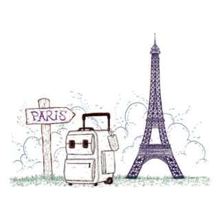 Hand Drawn Eiffel Tower With Luggage Illustration Sticker