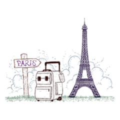 Hand Drawn Eiffel Tower With Luggage Illustration Sticker