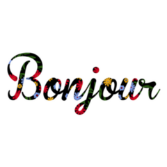 Hand Drawn Flower Embroidery Bonjour French Lettering Sticker