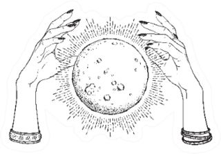 Hand Drawn Full Moon With Rays Of Light Fortune Teller Sticker