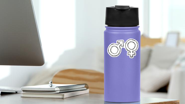 Hand Drawn Gender Symbols Sketch Sticker on a Water Bottle (New) example