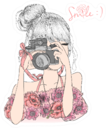 Hand Drawn Girl In A Floral Dress With Camera smile Sticker