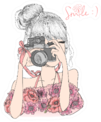 Hand Drawn Girl In A Floral Dress With Camera smile Sticker