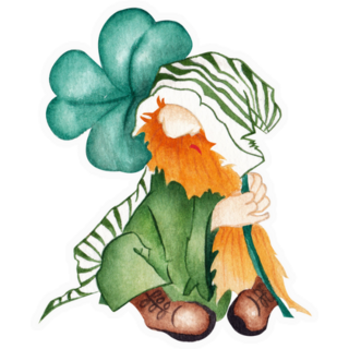 Hand Drawn Gnome with Clover Sticker