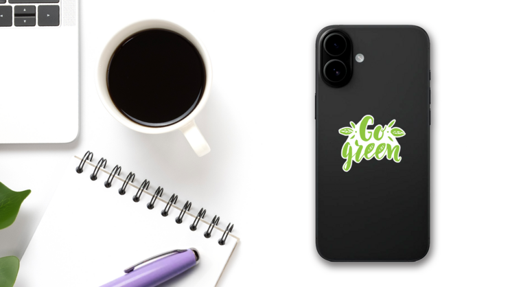 Hand Drawn Go Green Sticker on a Phone (New) example