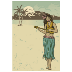 Hand Drawn Hawaiian Girl Playing Ukulele Sticker