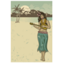 Hand Drawn Hawaiian Girl Playing Ukulele Sticker